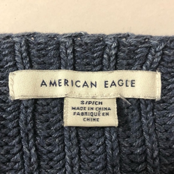 American Eagle Blue Striped Cropped Oversized Henley Knit Sweater Women's Small - Picture 7 of 8